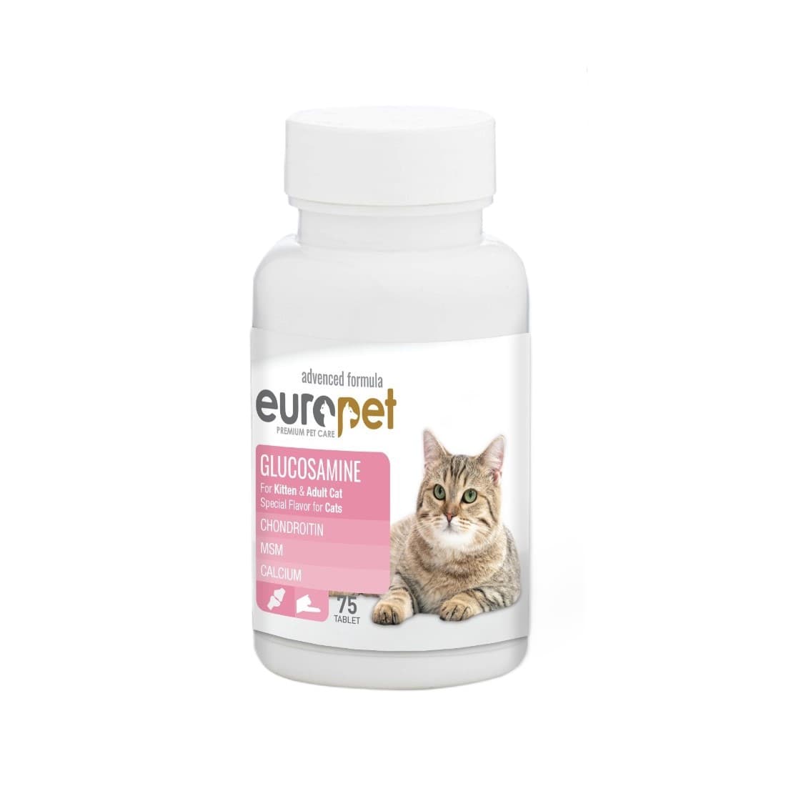 Europet Glucosamine Cat 75 tablet(1) تصویر قرص گلوکزآمین مخصوص گربه یوروپت ۷۵ عددی