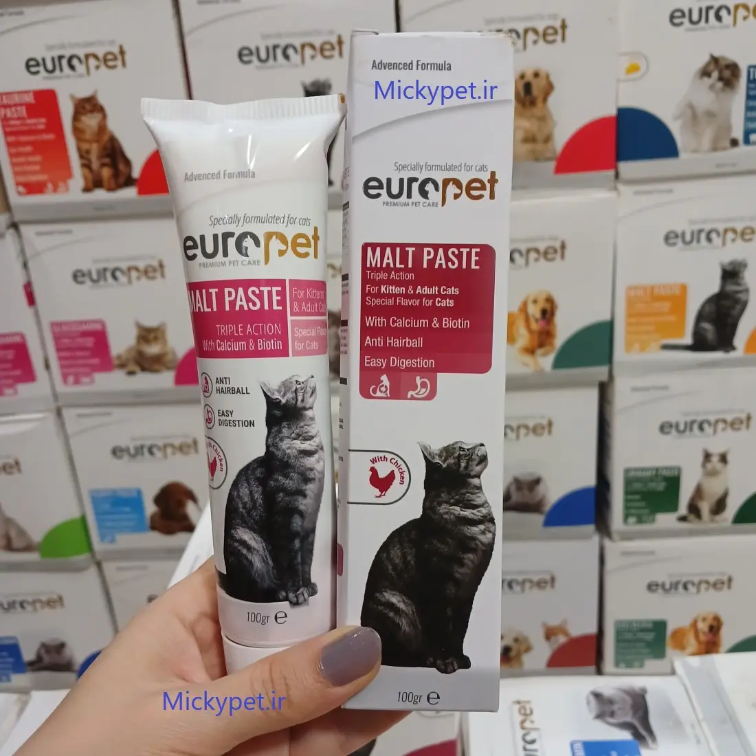 Europet-Malt-Paste-For-Cat-100g تصویر خمیر مالت مخصوص گربه با طعم مرغ